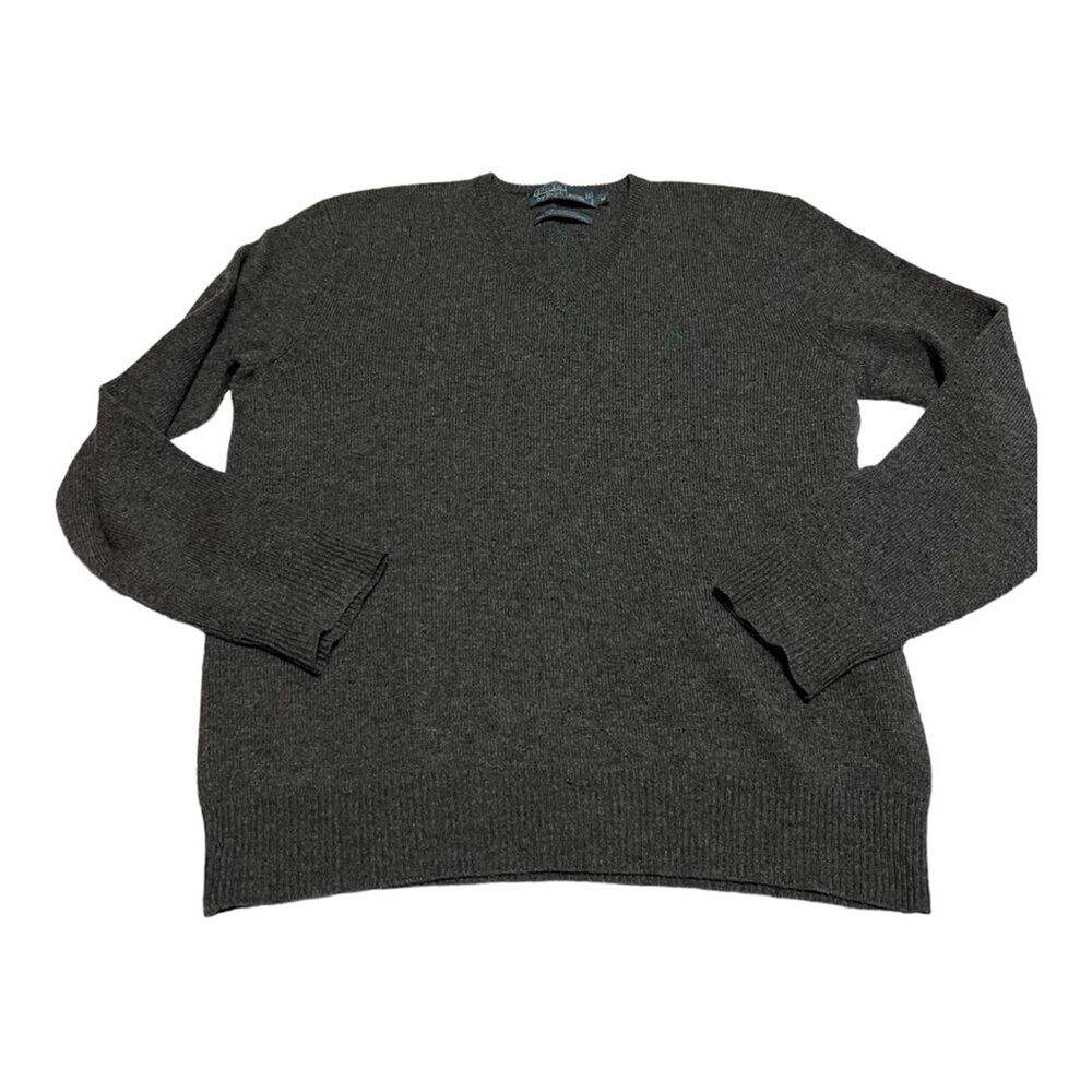 Polo Ralph Lauren 100% Lambswool Charcoal V-Neck Sweater Men Size M Quiet Luxury